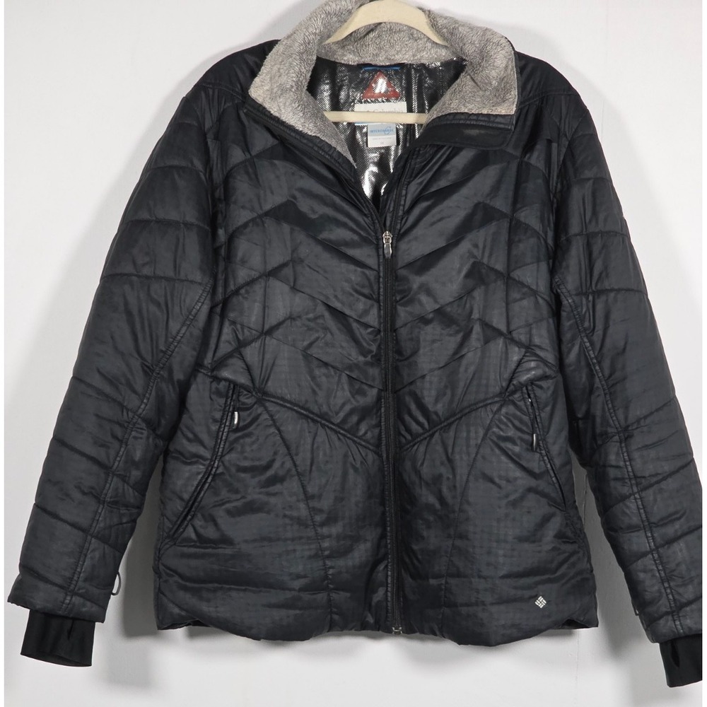 Columbia Women 1X Black Kaleidaslope OmniHeat Jacket Fleece Lined Coat Mid